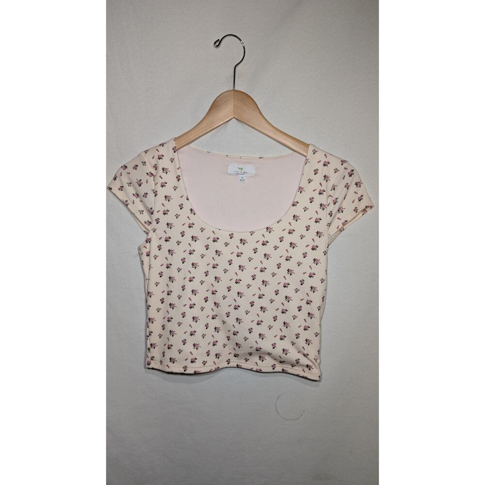 LIVE IN THE MOMENT Womens Floral Cropped Tee M Peasant Square Neck Y2k Cottage